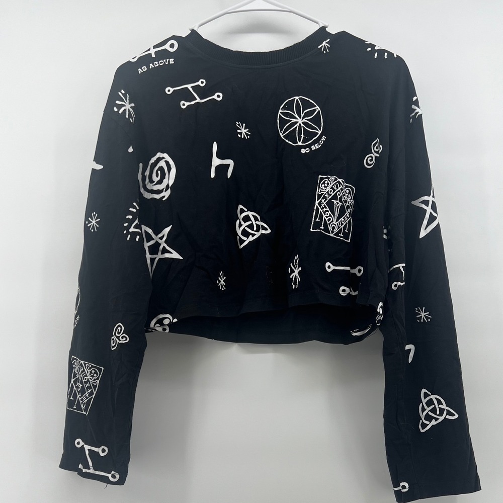 Disturbia Womens US 8 UK 12 Black Occult Sigil Gothic Long Sleeve Top Witchy